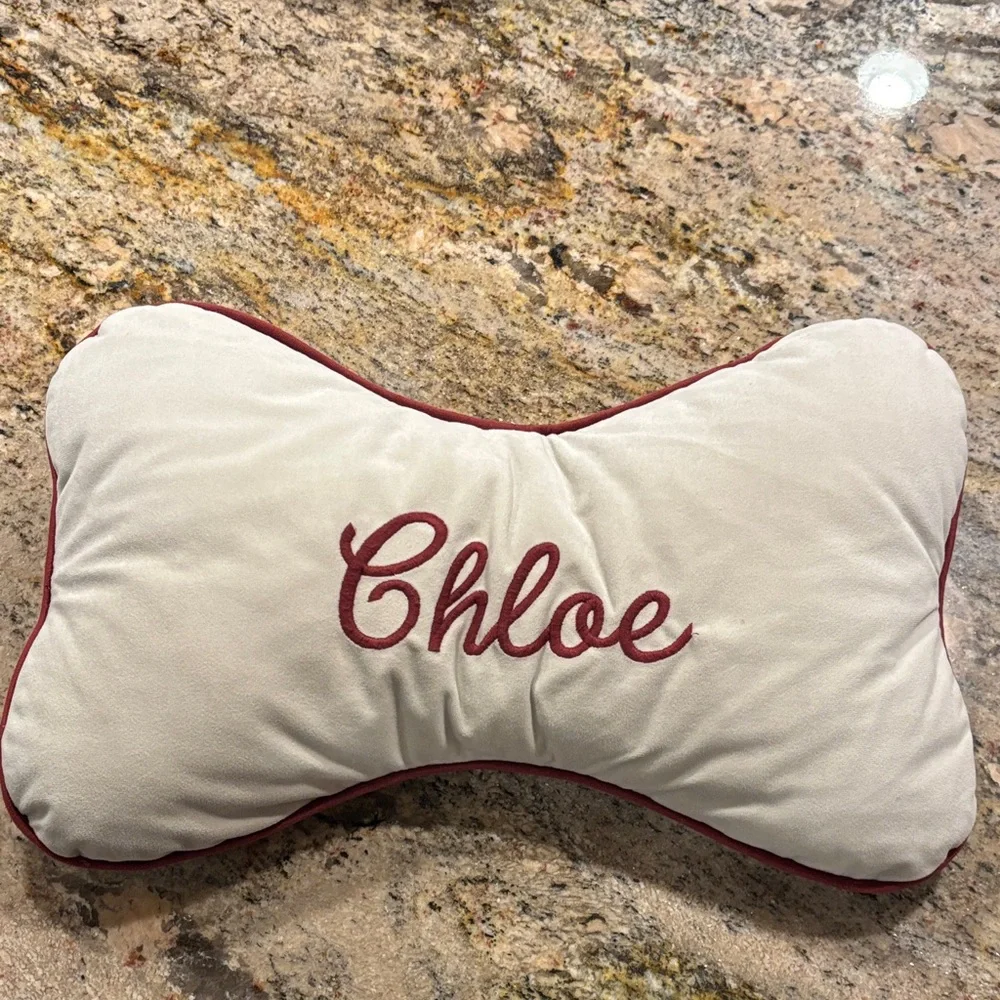 Chloe Bone-Shaped Dog Pillow - Cream and Red